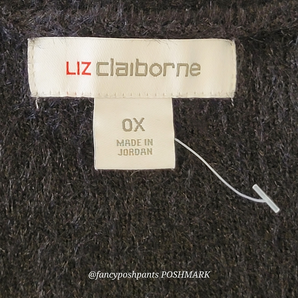 new! Black lux faux mohair boxy Vneck cardigan Liz Claiborne sweater rhinestone - Picture 8 of 17
